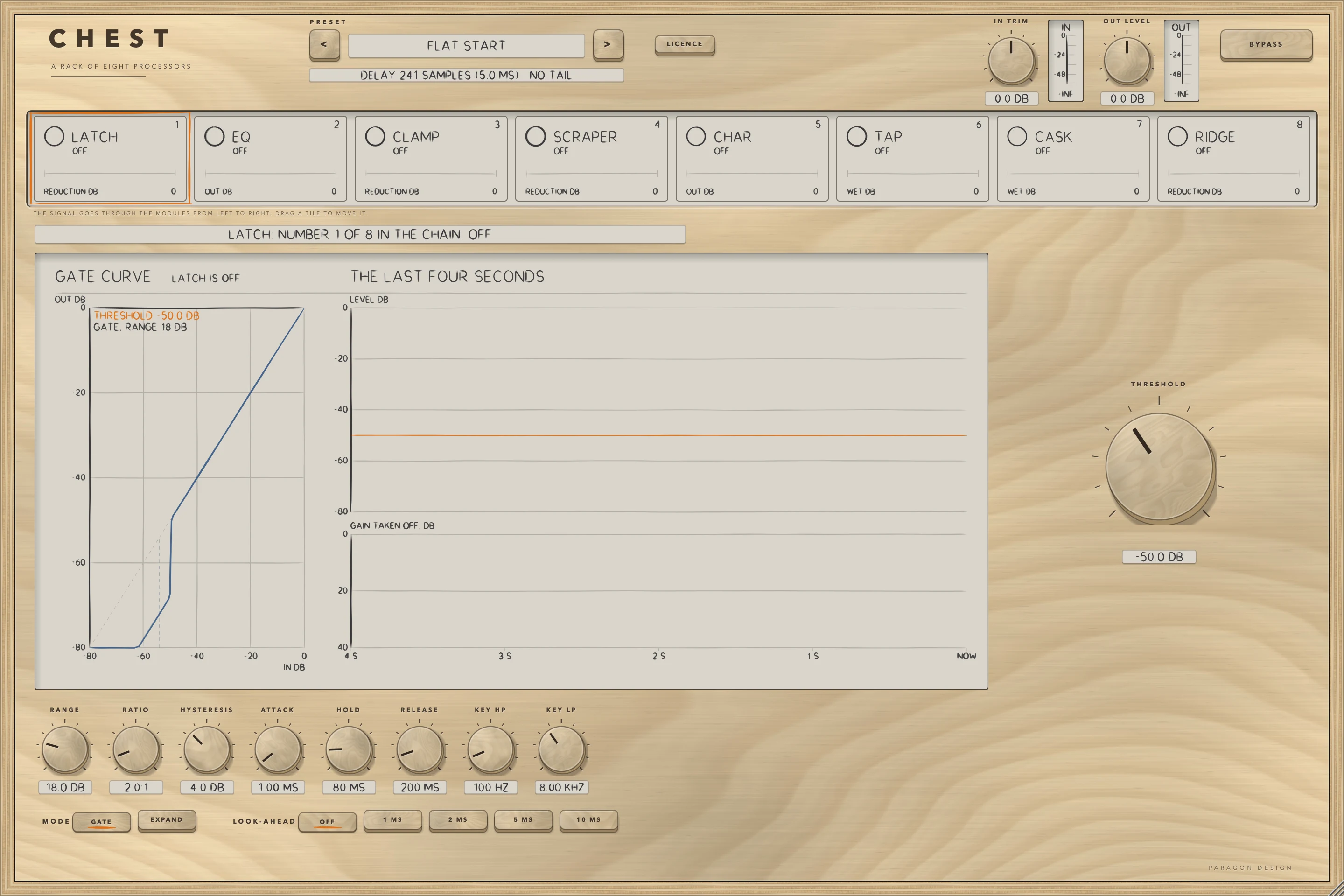 CHEST: Flat Start with no sound: every module is off and the output is the input, delayed 241 samples