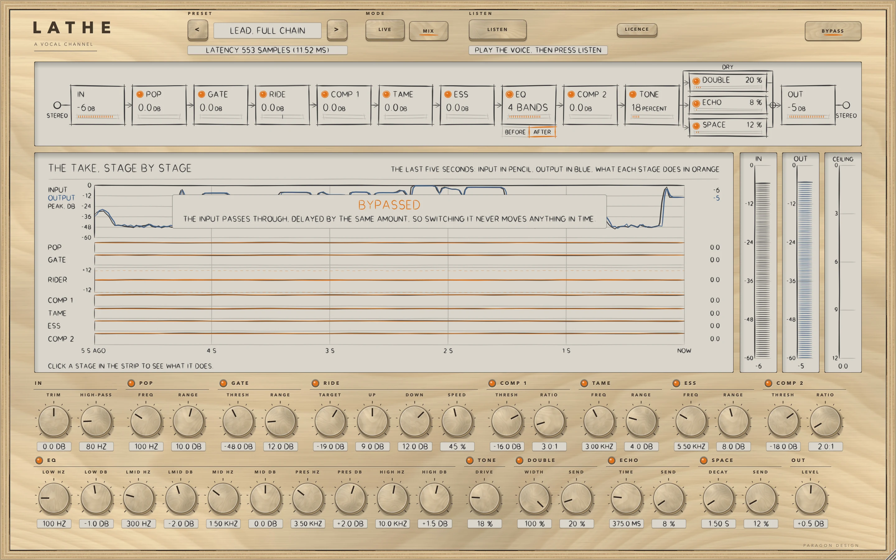 LATHE: BYPASS on: the strip passes the sound through, delayed by its latency