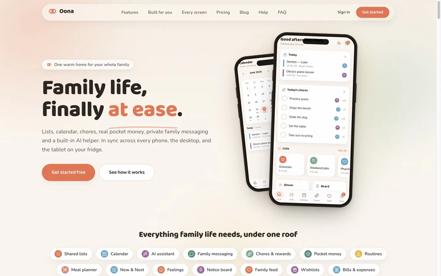 Oona family app website